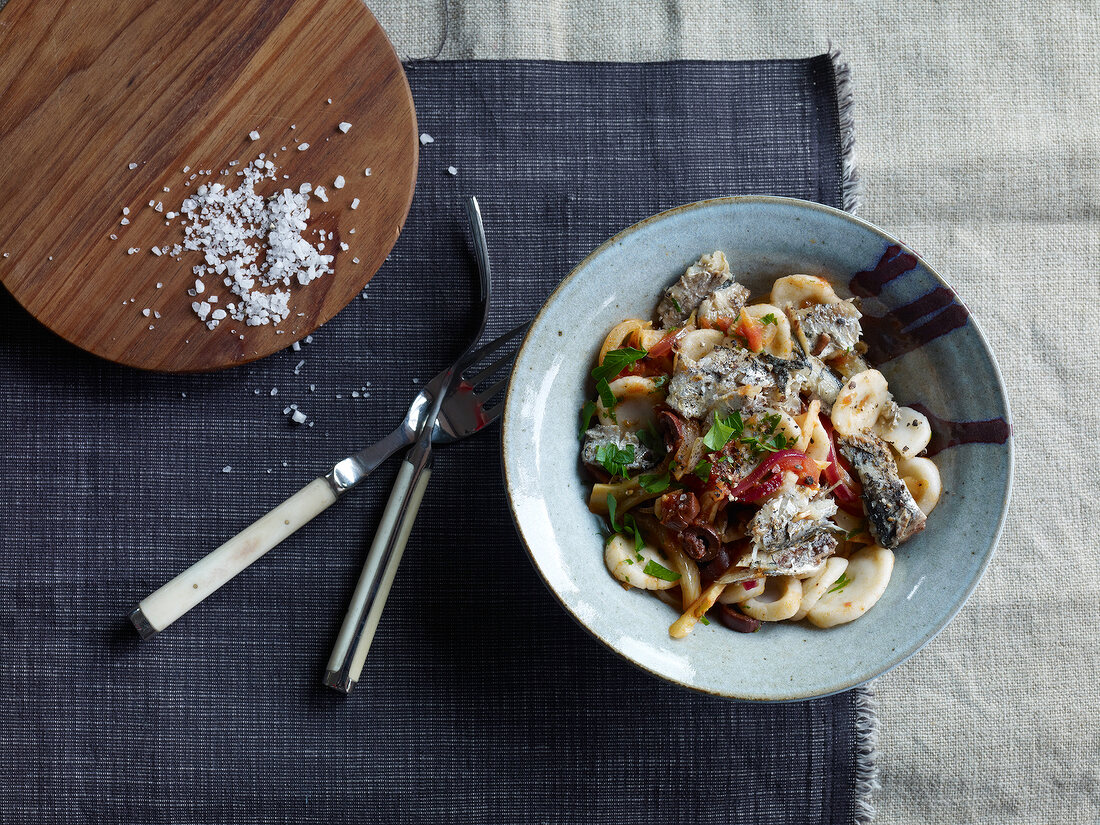 Sardines sauce with fennel in bowl