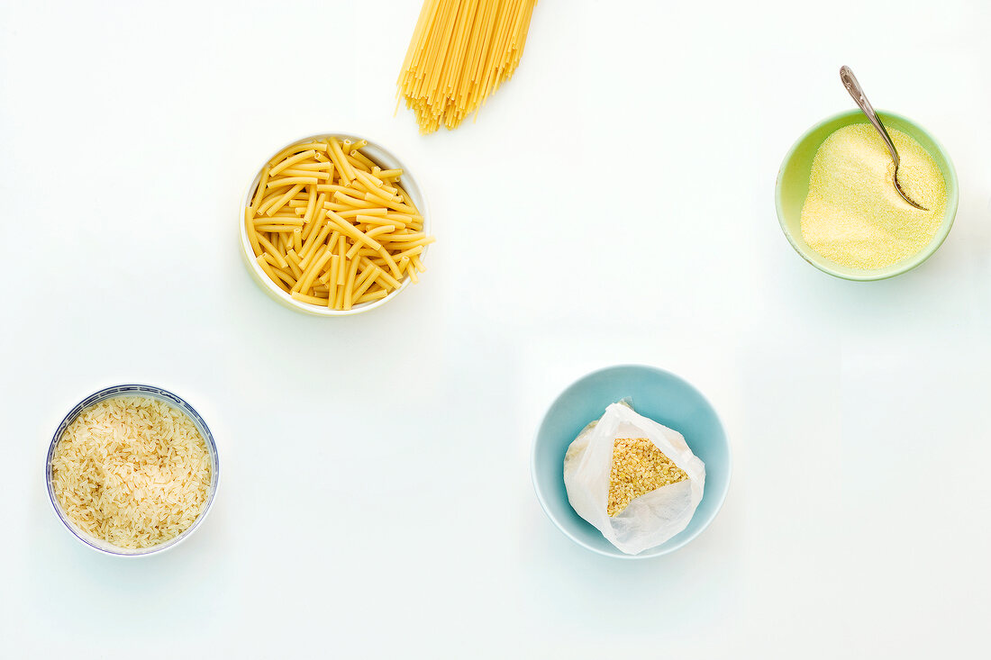 Ingredients of food on white background