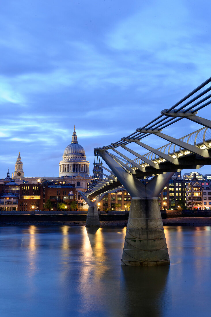 View of Thames River, Millennium Bridge, Tate Modern and St Paul's Cathedral, London, UK
