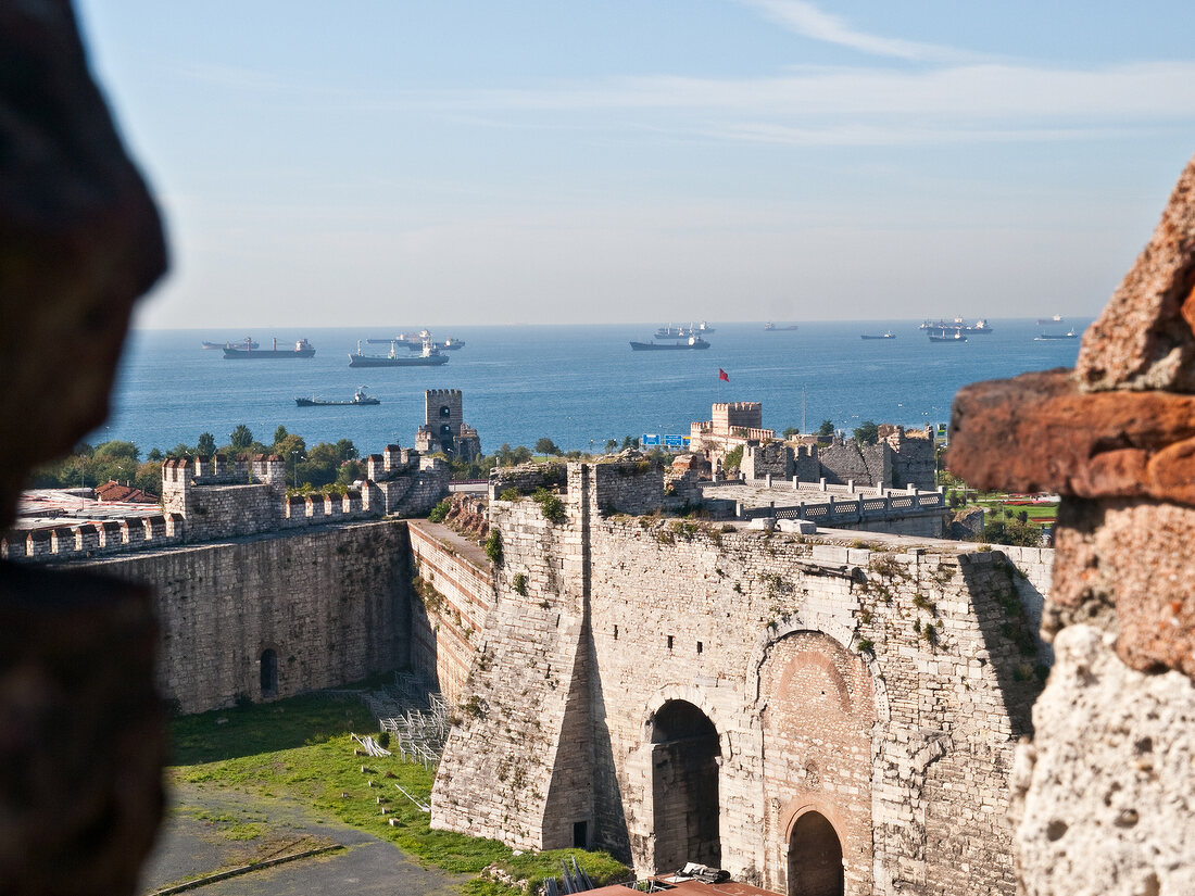 View of Yedikule Fortress and Sea of Marmara in Istanbul, Turkey