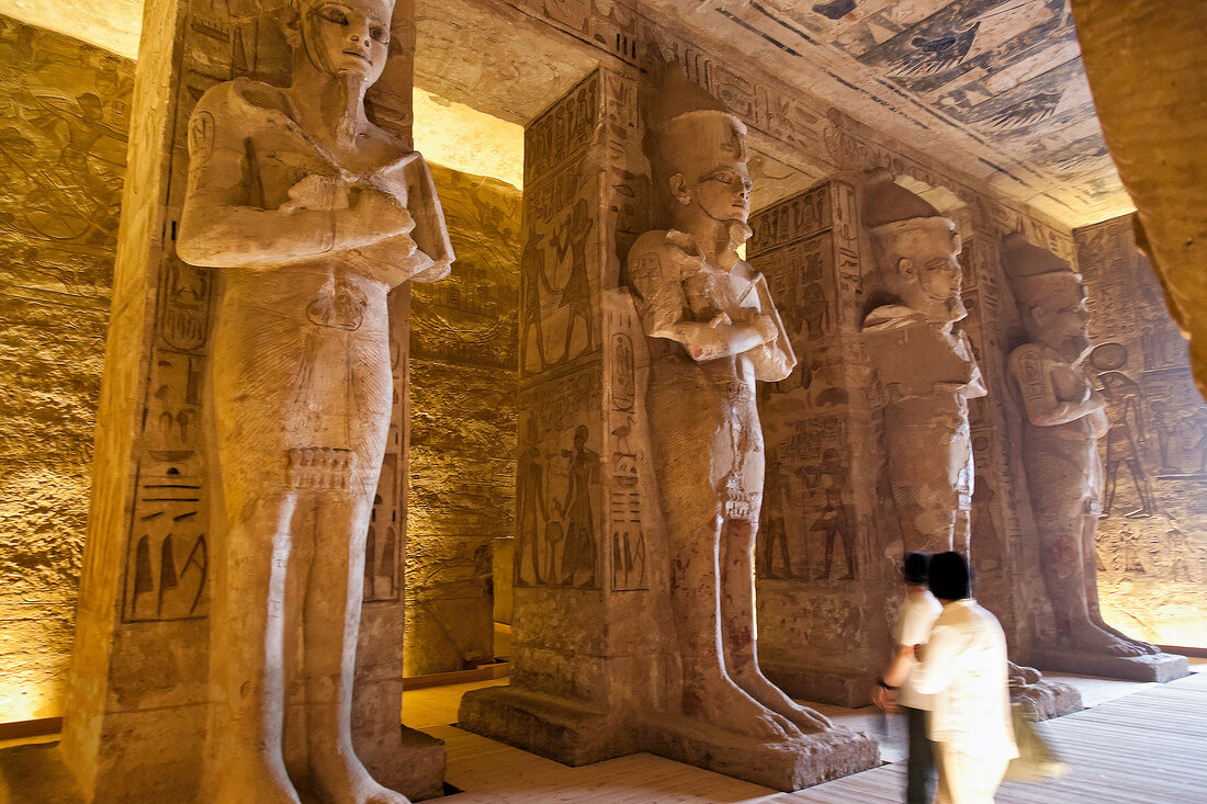 Statue of Osiris in Great Hall of Abu Simbel Temple in Nubia, Egypt
