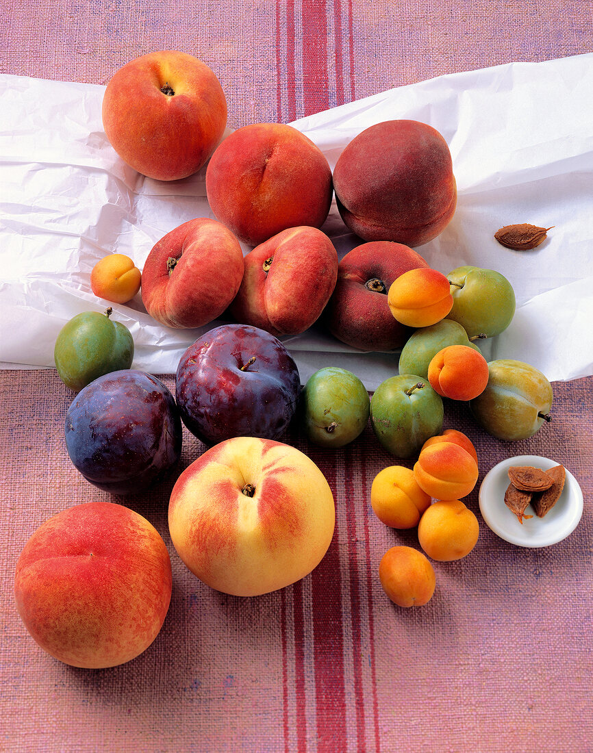 Close-up of apricots, peaches and plums