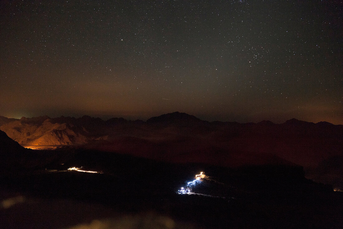 View of Mount sinai under starry sky, Sinai Peninsula, Egypt