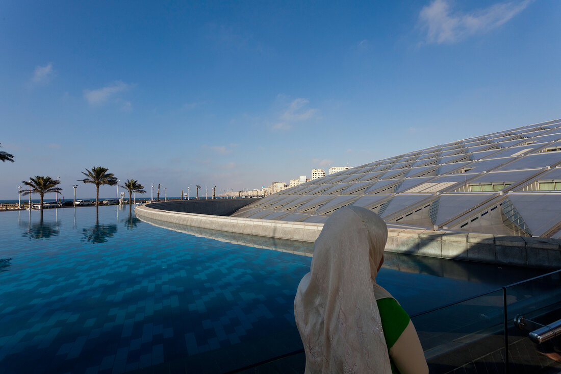 View of glass roof of the Library of Alexandria, Egypt