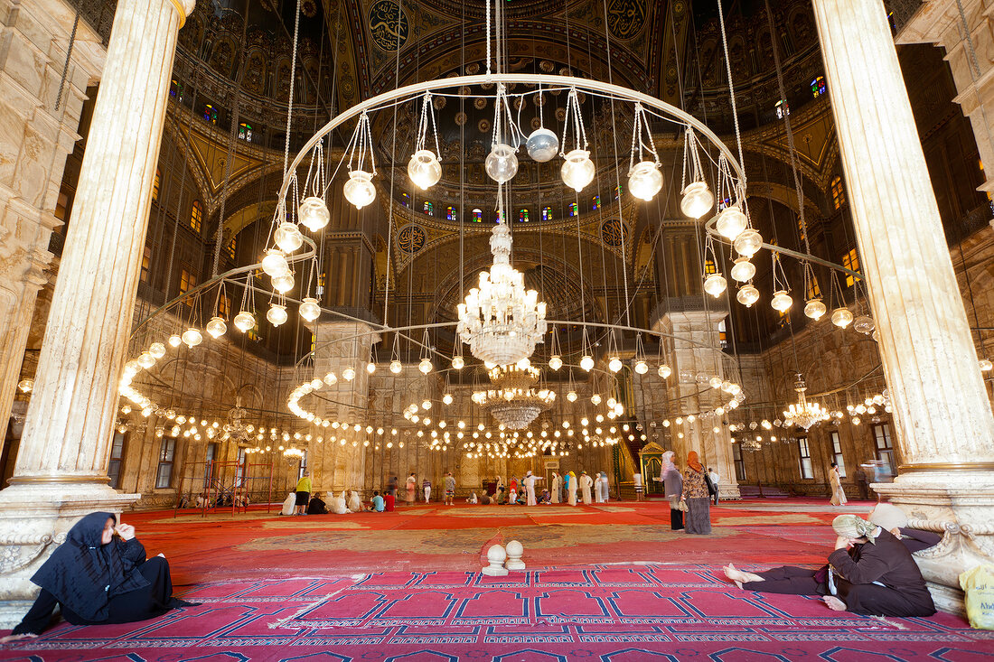 People in Muhammad Ali Mosque dome room, Cairo, Egypt