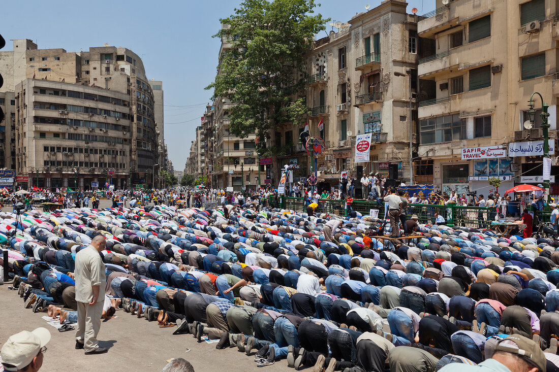 Mass prayer being offered on Friday at Tahrir Square, Cairo, Egypt