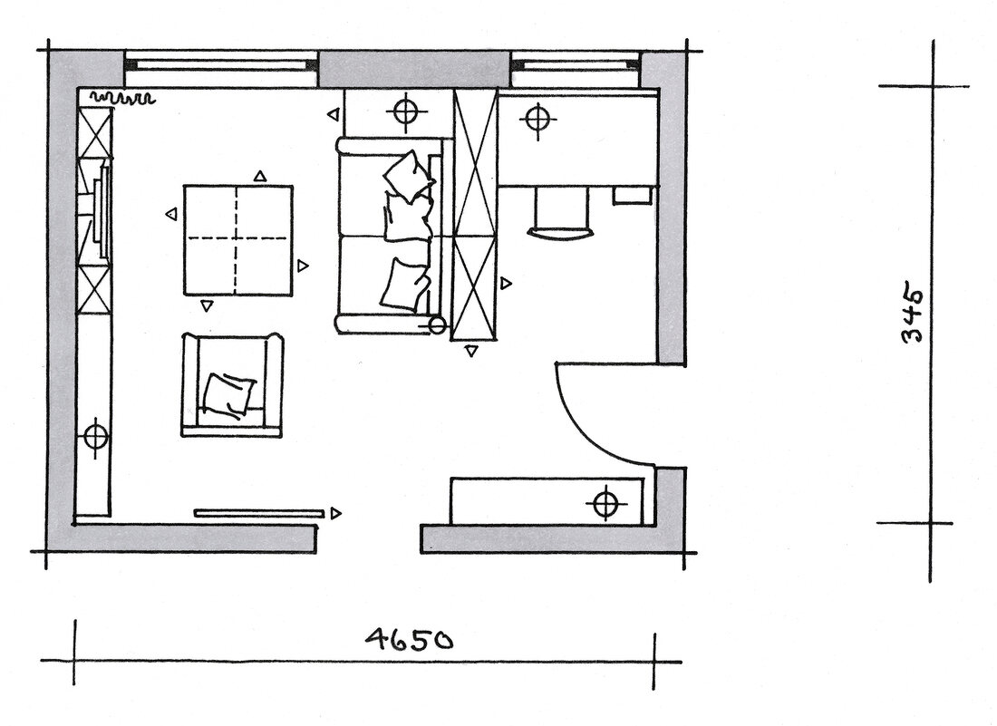 Blue print of interiors of living room