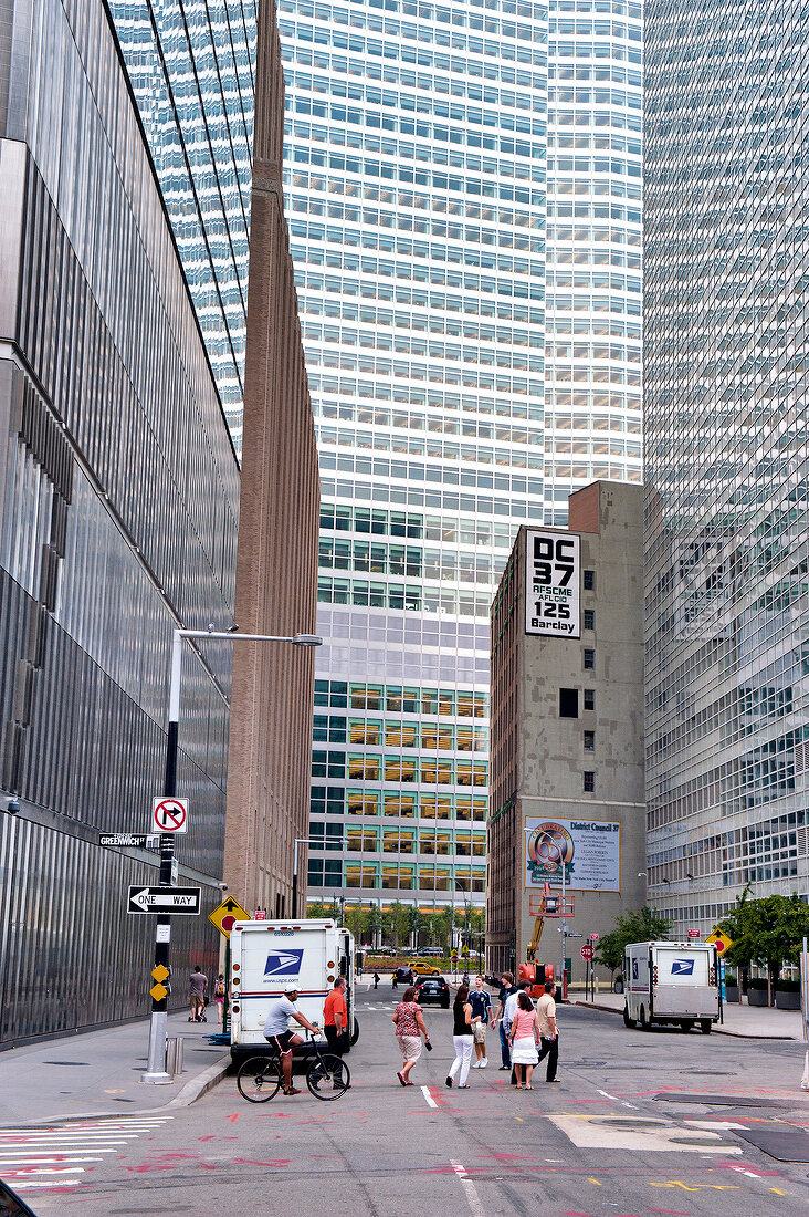 View of skyscrapers at Greenwich Street, Manhattan, New York, USA