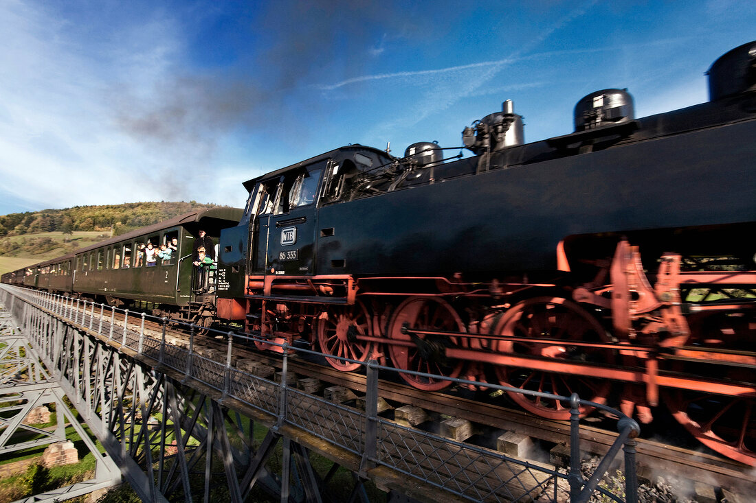 Train on bridge of Wutach Valley Railway, Black Forest, Baden-Wurttemberg, Germany