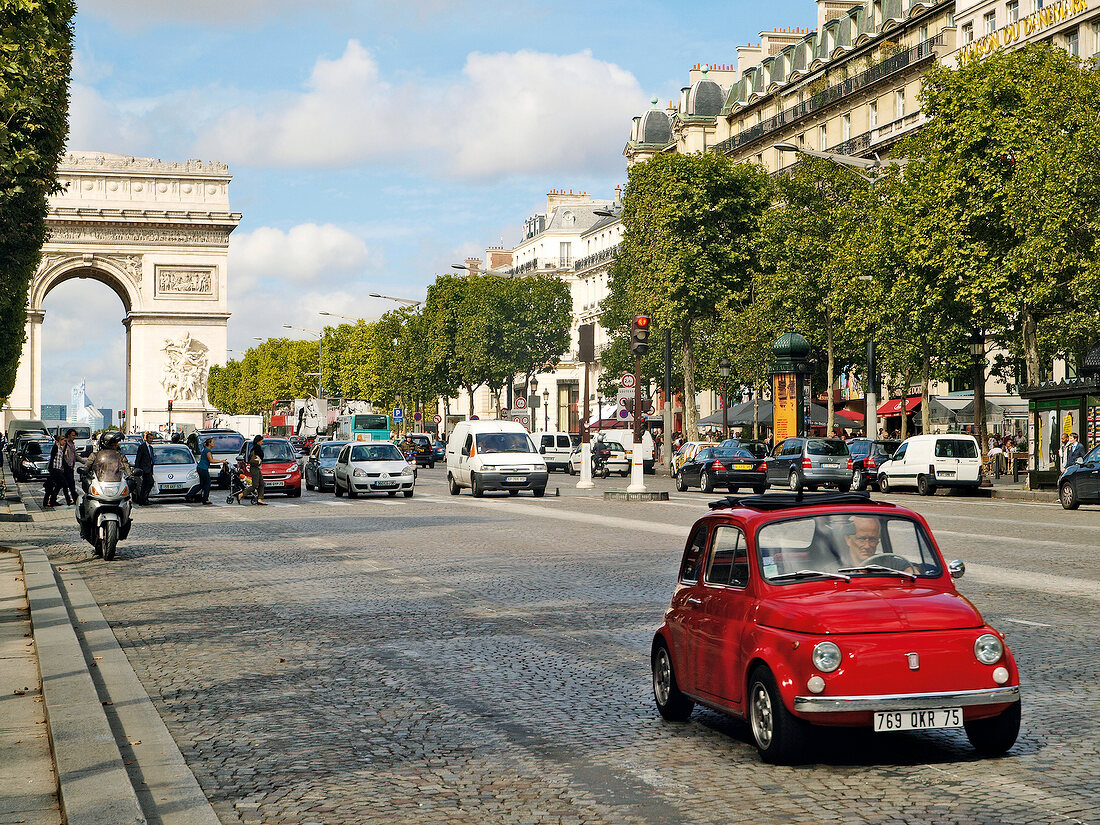 Traffic at Arc de Triomphe in Place Charles de Gaulle, Paris