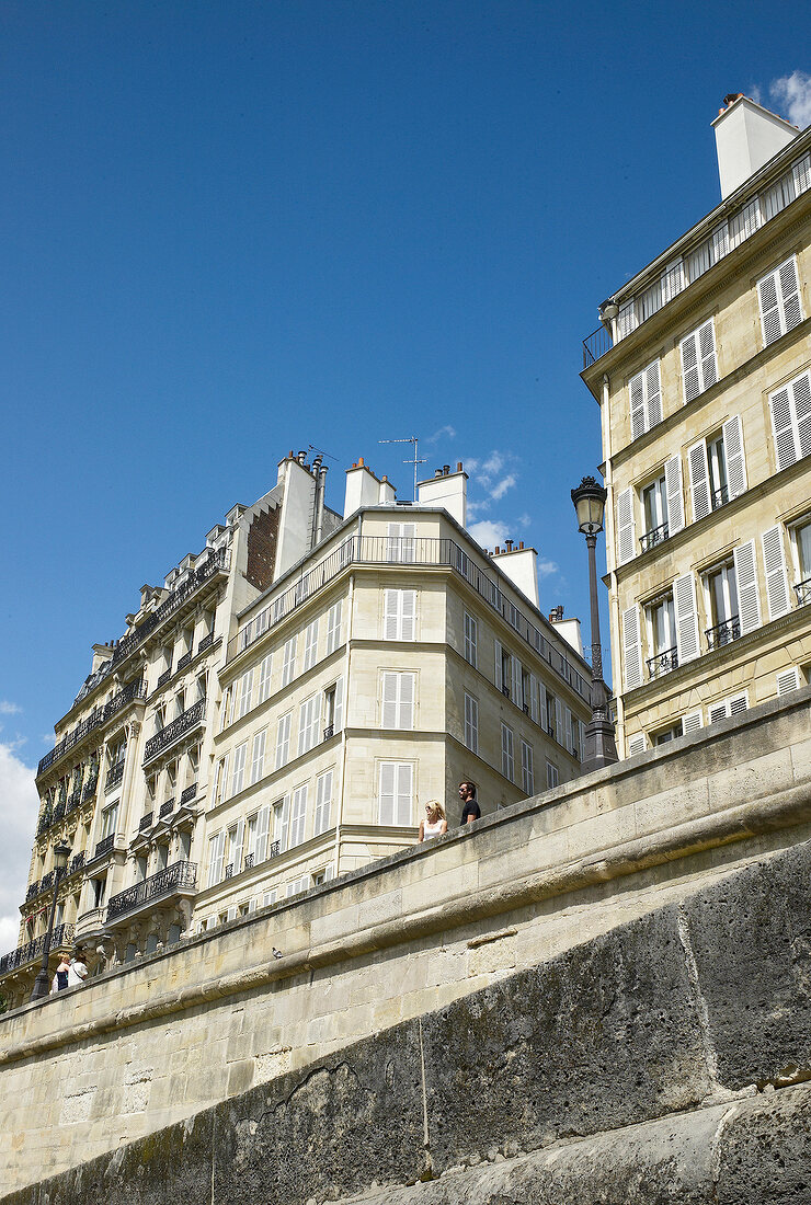 View of Quai d'Orleans building in Ile Saint-Louis, Paris, low angle view