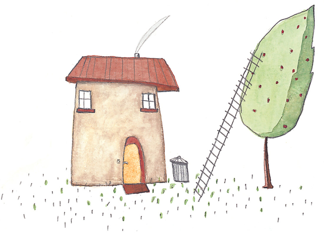 Haus mit Garten und Baum Illustration
