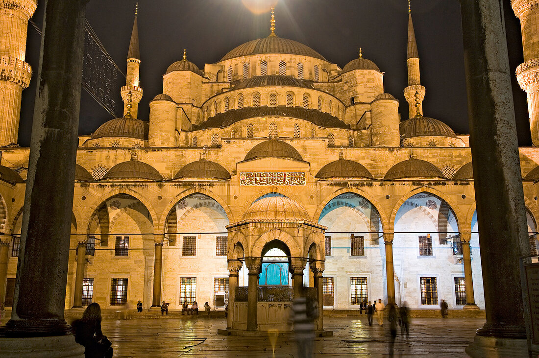 View of Blue Mosque domes from outside Sultan Ahmed Mosque, Istanbul