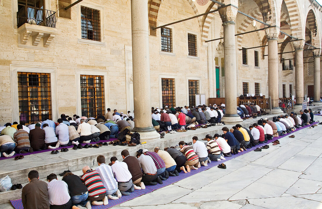 People praying outside Sultan Ahmed Mosque, Istanbul