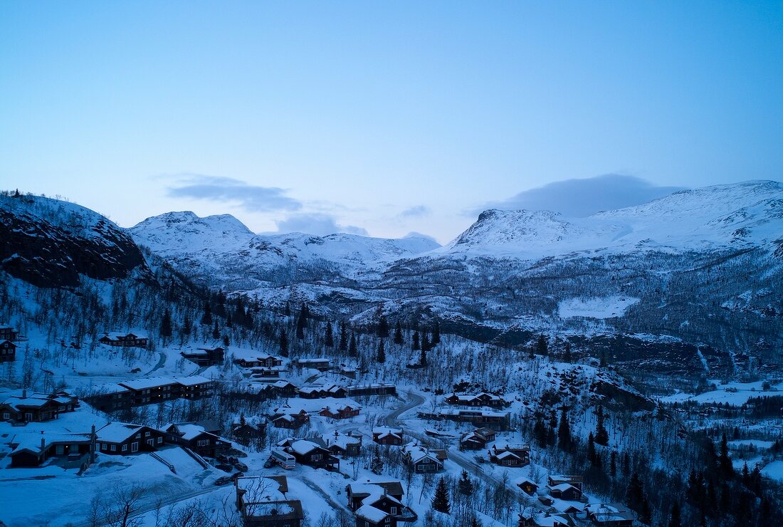 Hemsedal, Skigebiet in Norwegen, Abenddämmerung