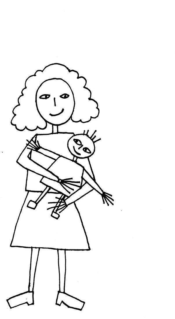 Illustration, Frau mit Kind auf Arm, Familie