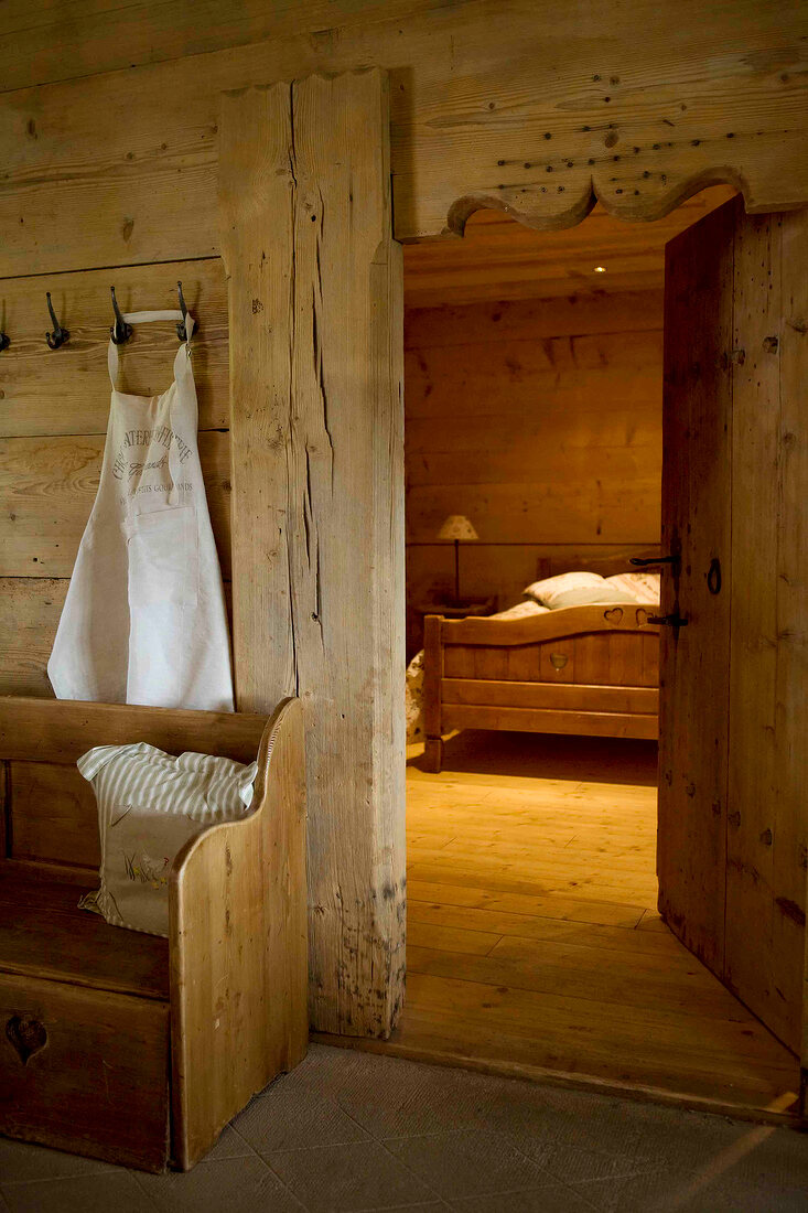 Wooden bedroom in Attics of Meix-Lagor, Franche-Comte, France