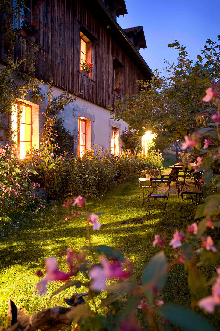 View of garden outside a guesthouse, France