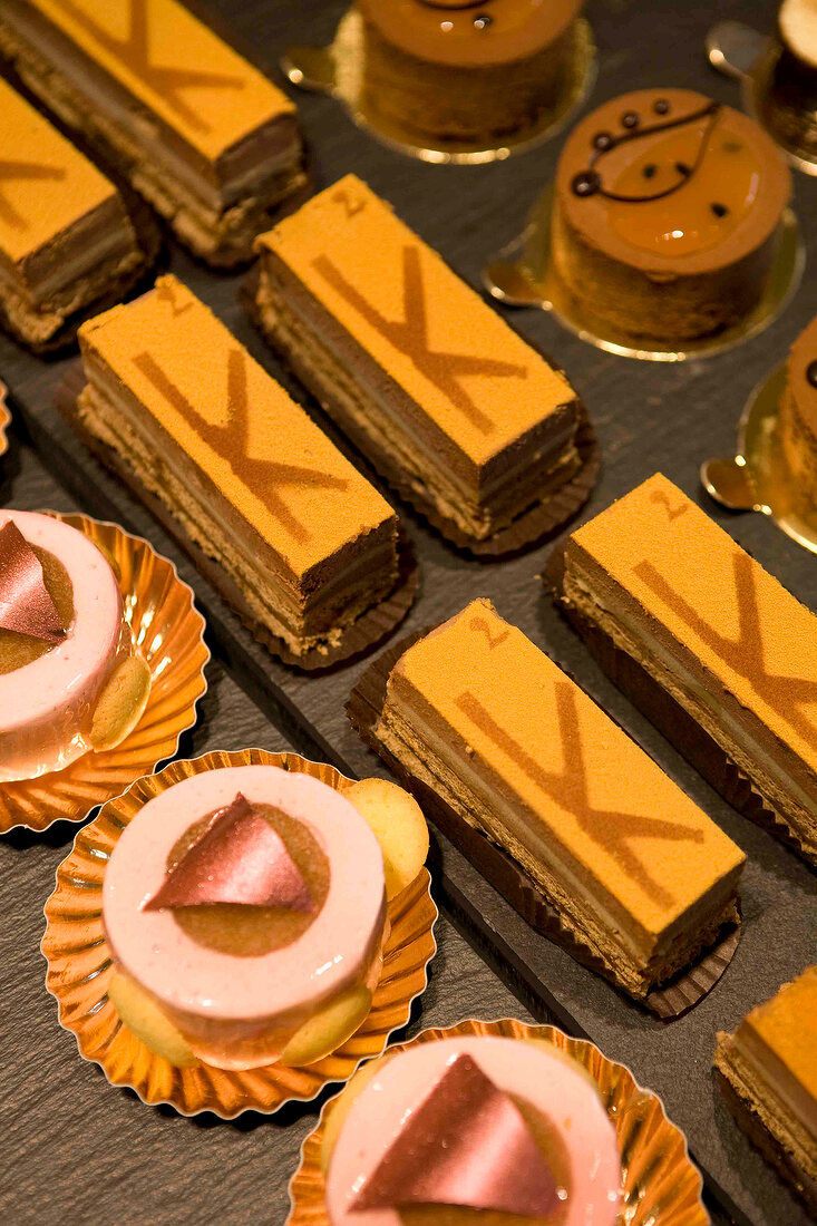 Different types of pastry on display at Franche-Comte, Arbois