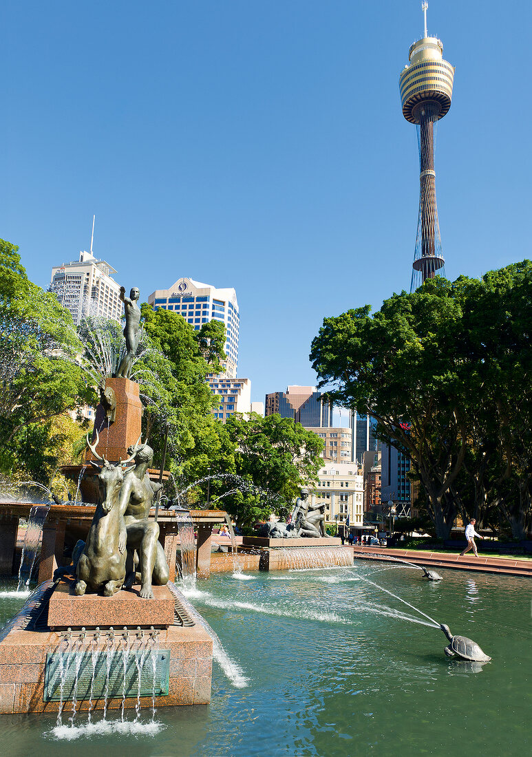 View of Archibald fountain in Hyde Park, Sydney, New South Wales, Australia