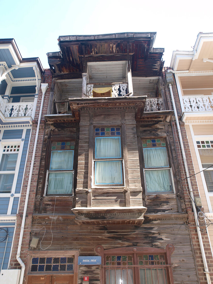 View of wooden houses in Quarter Arnavutkoy shabby, Istanbul, Turkey