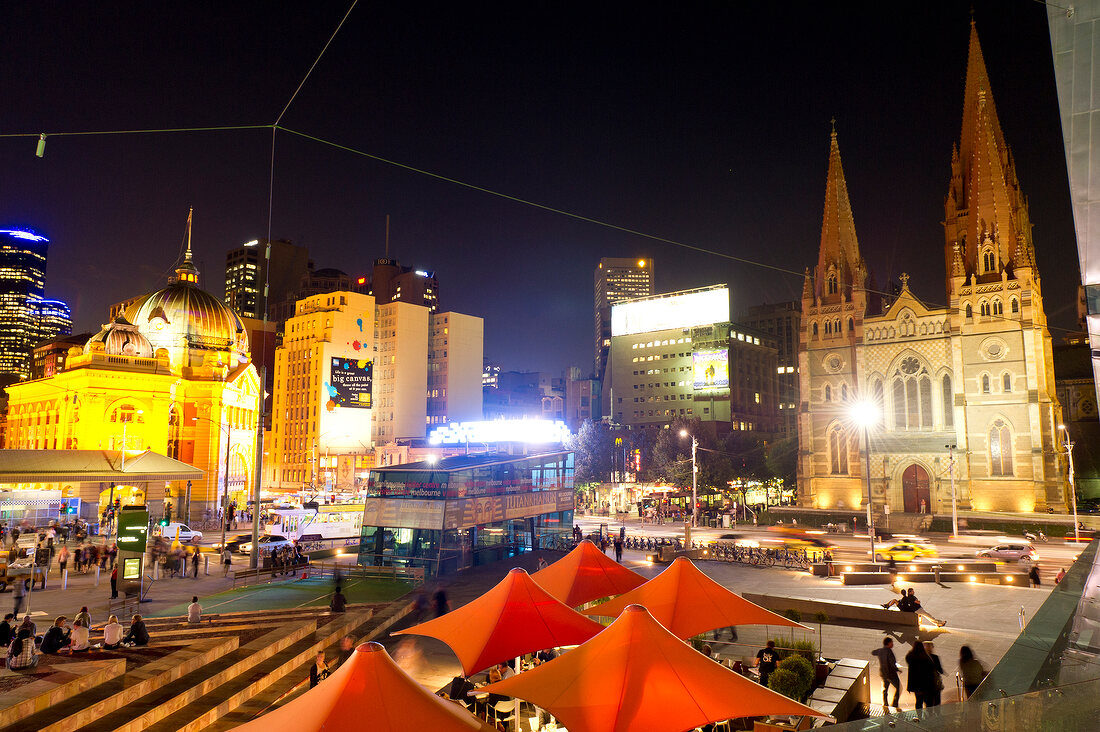 People at Federation Square, Flinders Street, Melbourne, Victoria, Australia
