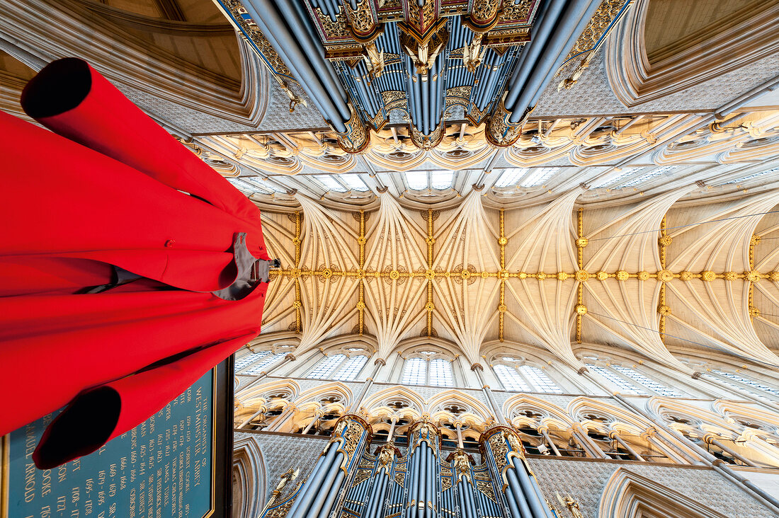 Upward view of St Peter's Collegiate Church at Westminster Abbey, London