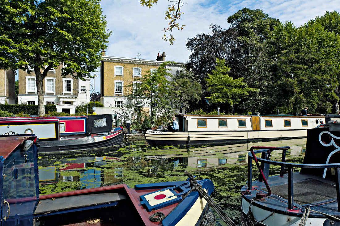 Houseboat colony at Regent's Canal, London, UK