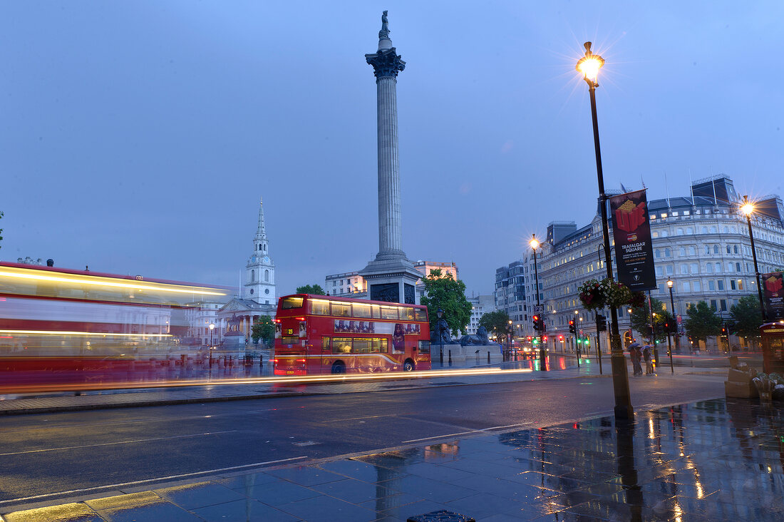 View of Trafalgar Square, St Martin-in-the-Fields and Nelson's Column, London, UK