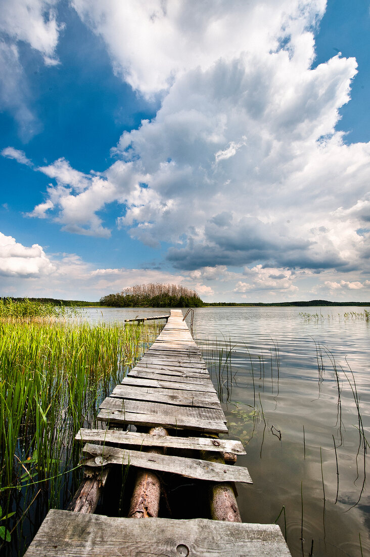 View of lake and jetty in Mikolajki, Warmia-Masuria, Poland