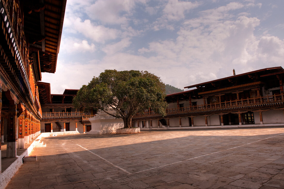 View of courtyard in Punakha Dzong, Bhutan