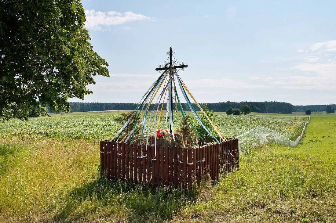 Polen: Ermland-Masuren, Masuren, nahe Mikolajki, Wegkreuz