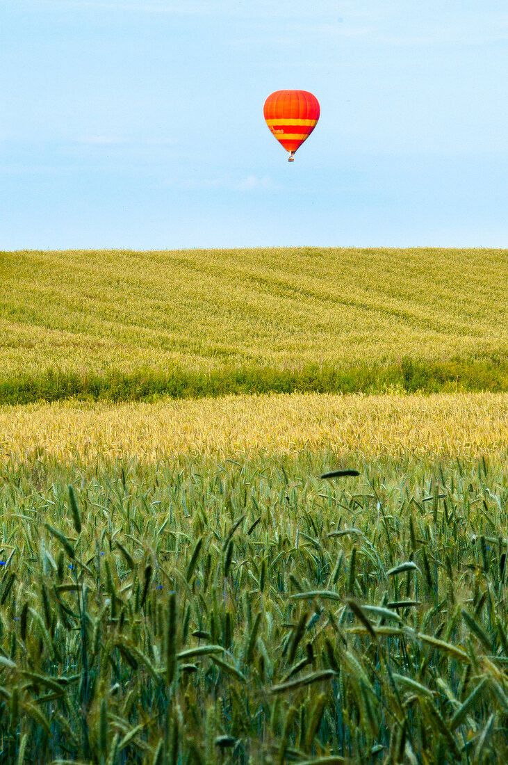 View of farm with Cornfield balloon in Warmia-Masuria Masuria near Mikolajki, Poland