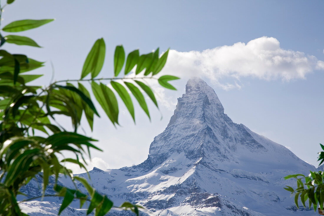 View of snow capped Matterhorn mountain, Valais, Switzerland