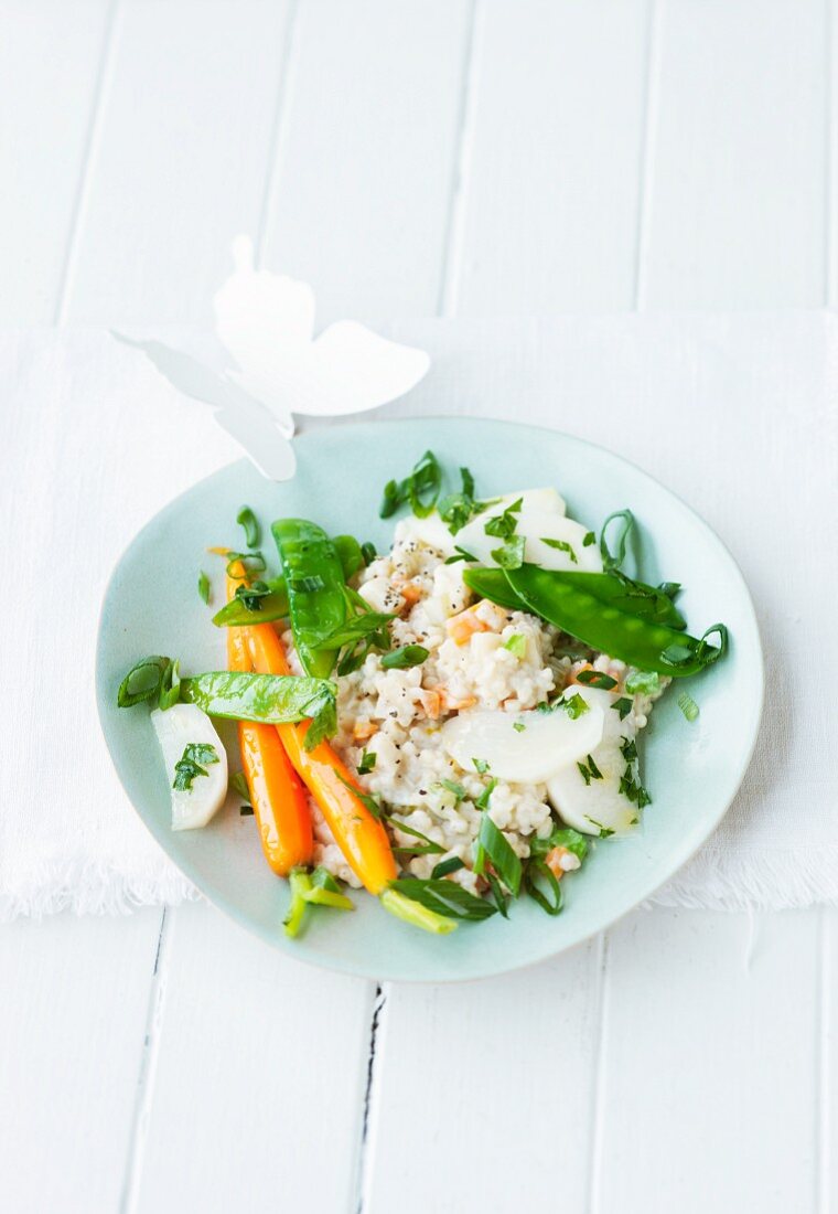 Barley risotto with spring vegetables