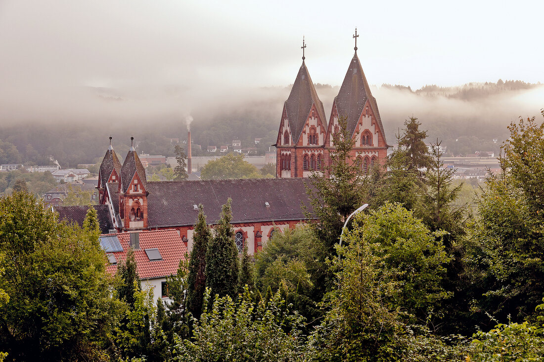 View of St. Lutwinus Parish church in Mettlach, Saarland, Germany