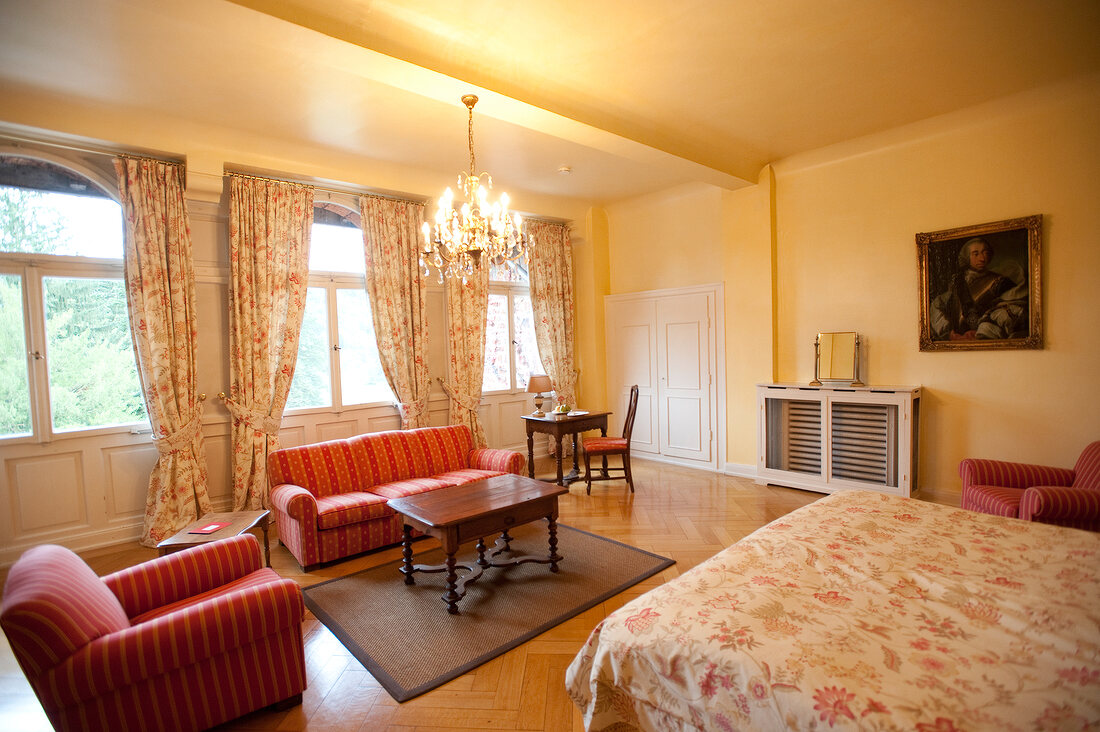 Interior of room by Villeroy & Boch at castle Saareck, Mettlach, Saarland, Germany