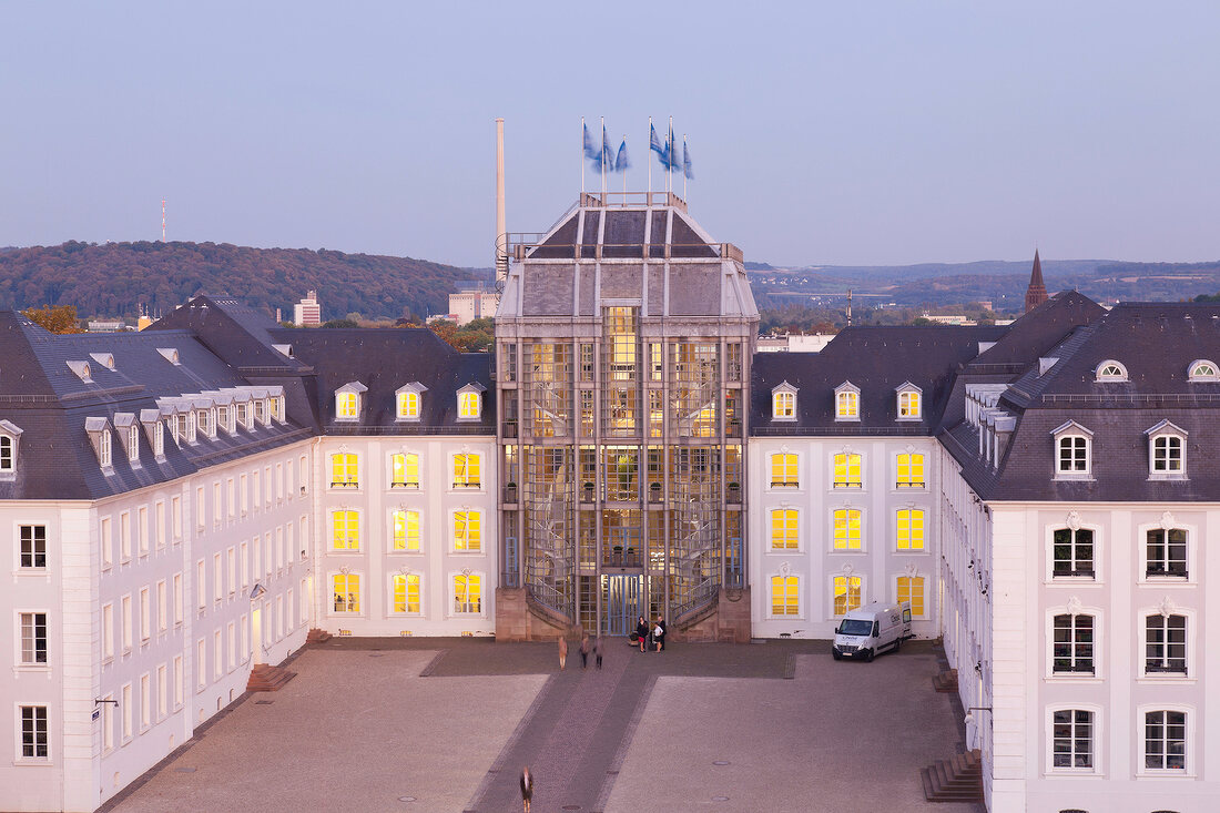 Elevated view of Saarbrucken castle and Castle square at Saarbrucken, Saarland, Germany