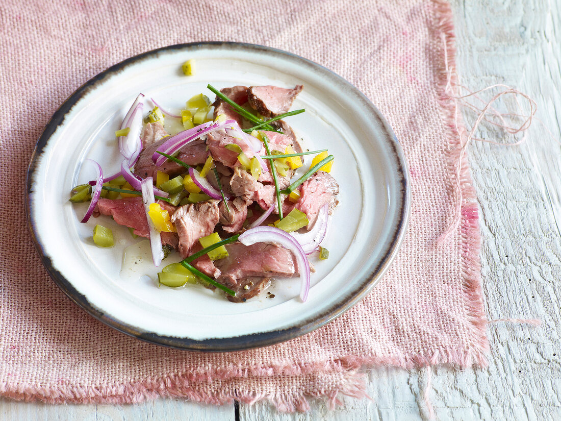 Beef salad on plate