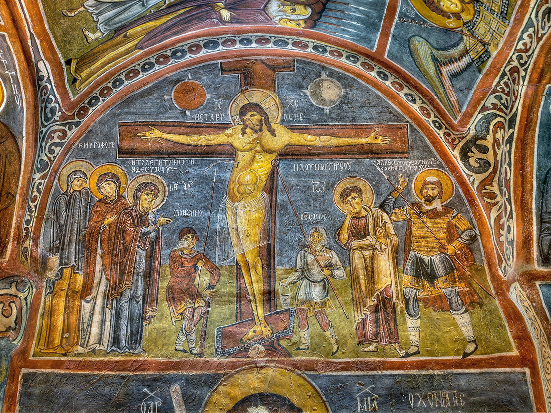 Fresco in Karanlik Church, Goreme, Nevsehir, Turkey, Low angle view