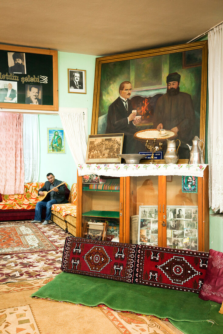 Painting of Cemalettin Celebi and Kemal Ataturk in Cappadocia, Anatolia, Turkey