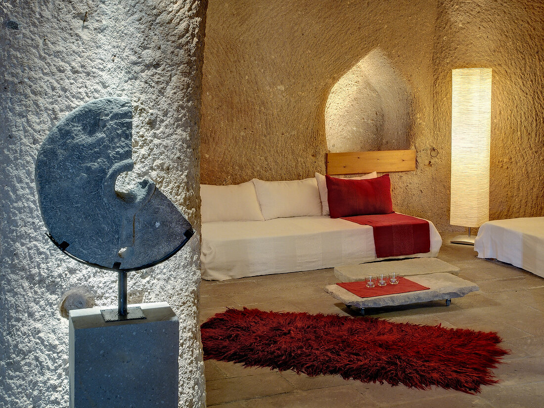 Living room at Hotel Asmali Cave House, Uchisar, Cappadocia, Turkey