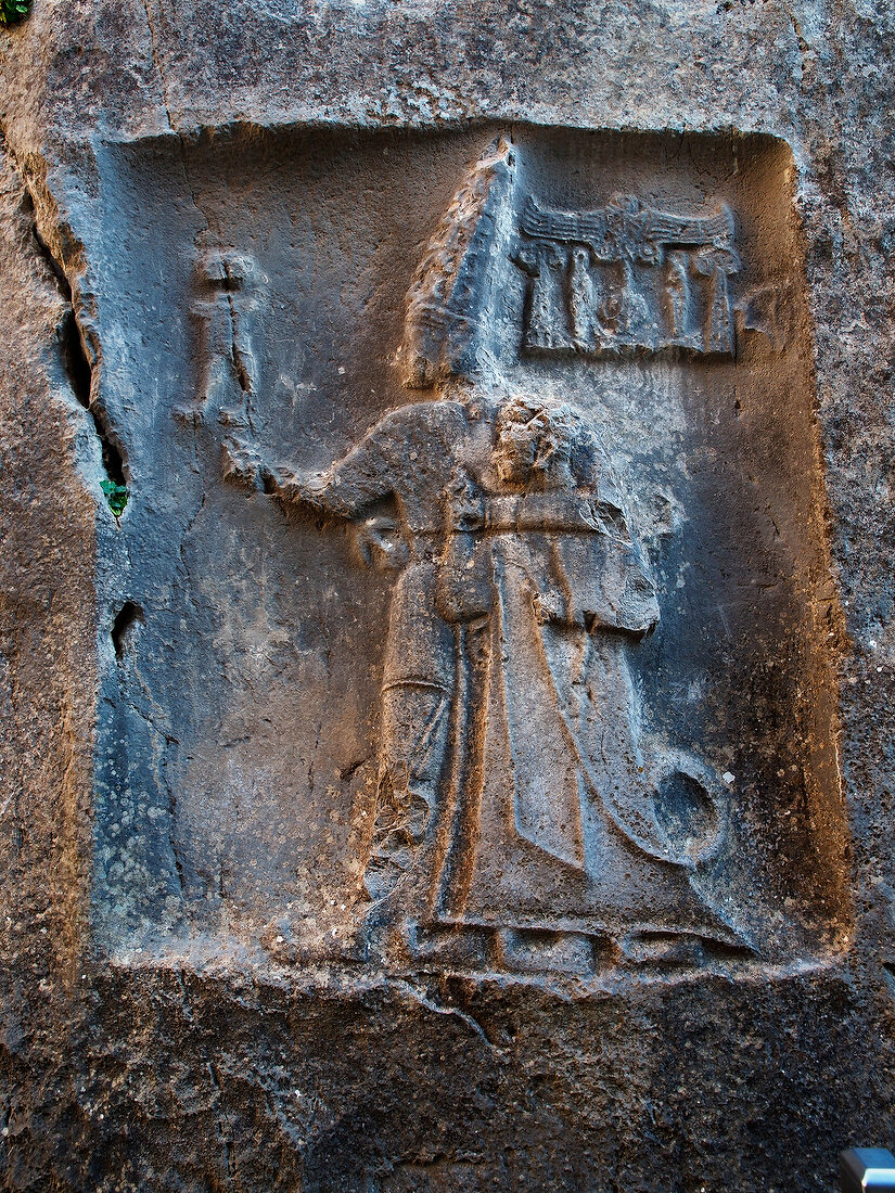 Stone carvings at Yazilikaya chamber B Rock Sanctuary in Hattusa, Cappadocia, Turkey
