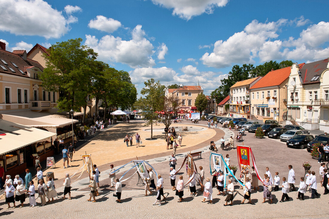 People at Corpus Christi procession in Mikolajki, Warmia-Masuria, Poland