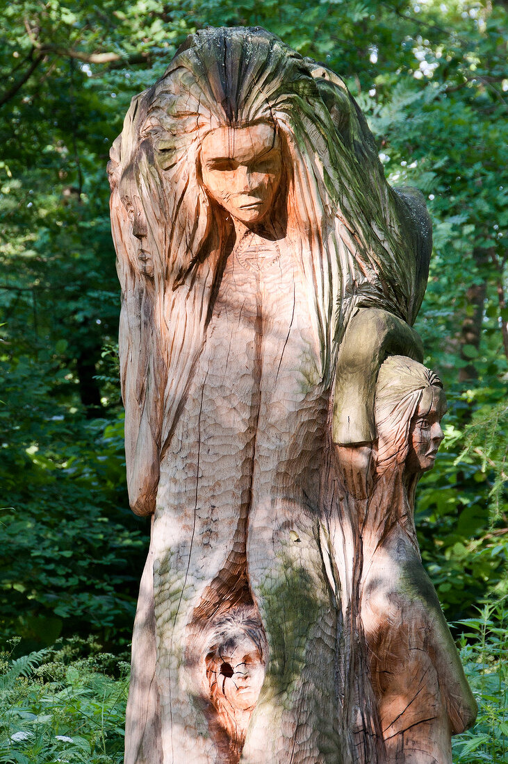 Wooden sculpture in Galindia Mazurski Eden, Warmia Masuria, Poland