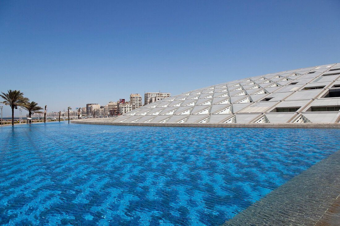 Pool in front of Library of Alexandria, Egypt
