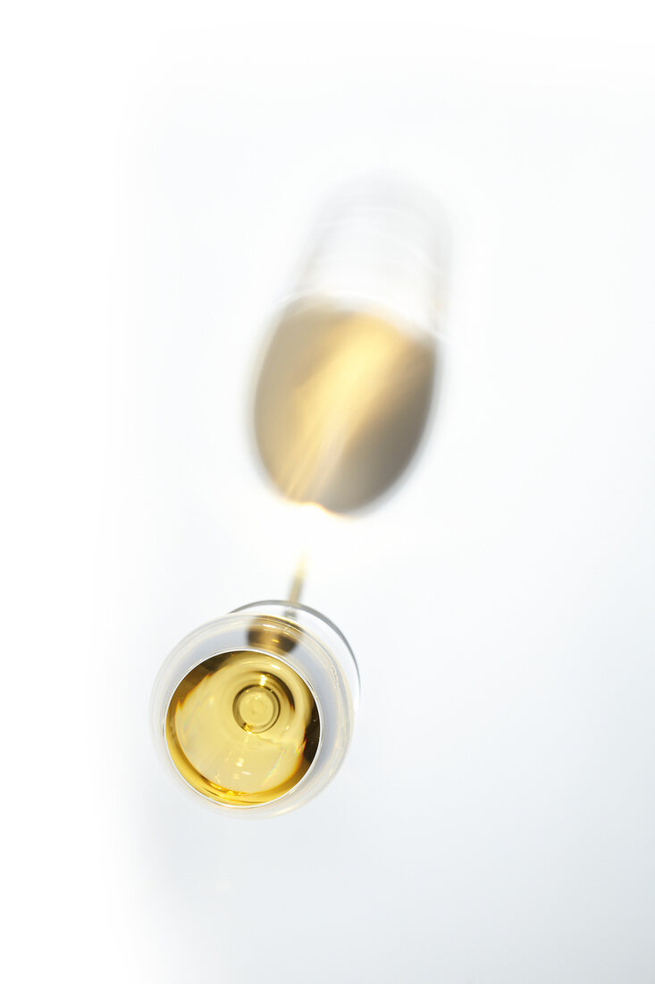 Glass of white wine, upward view