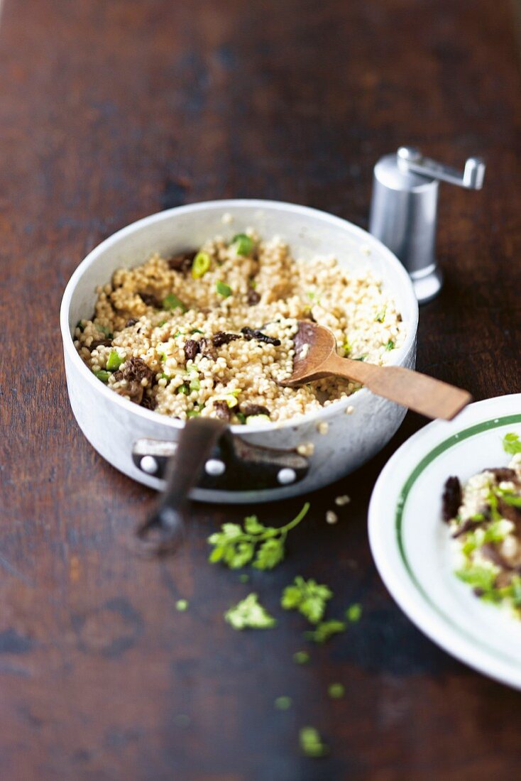 Pearl barley risotto with morel mushrooms and spring onions