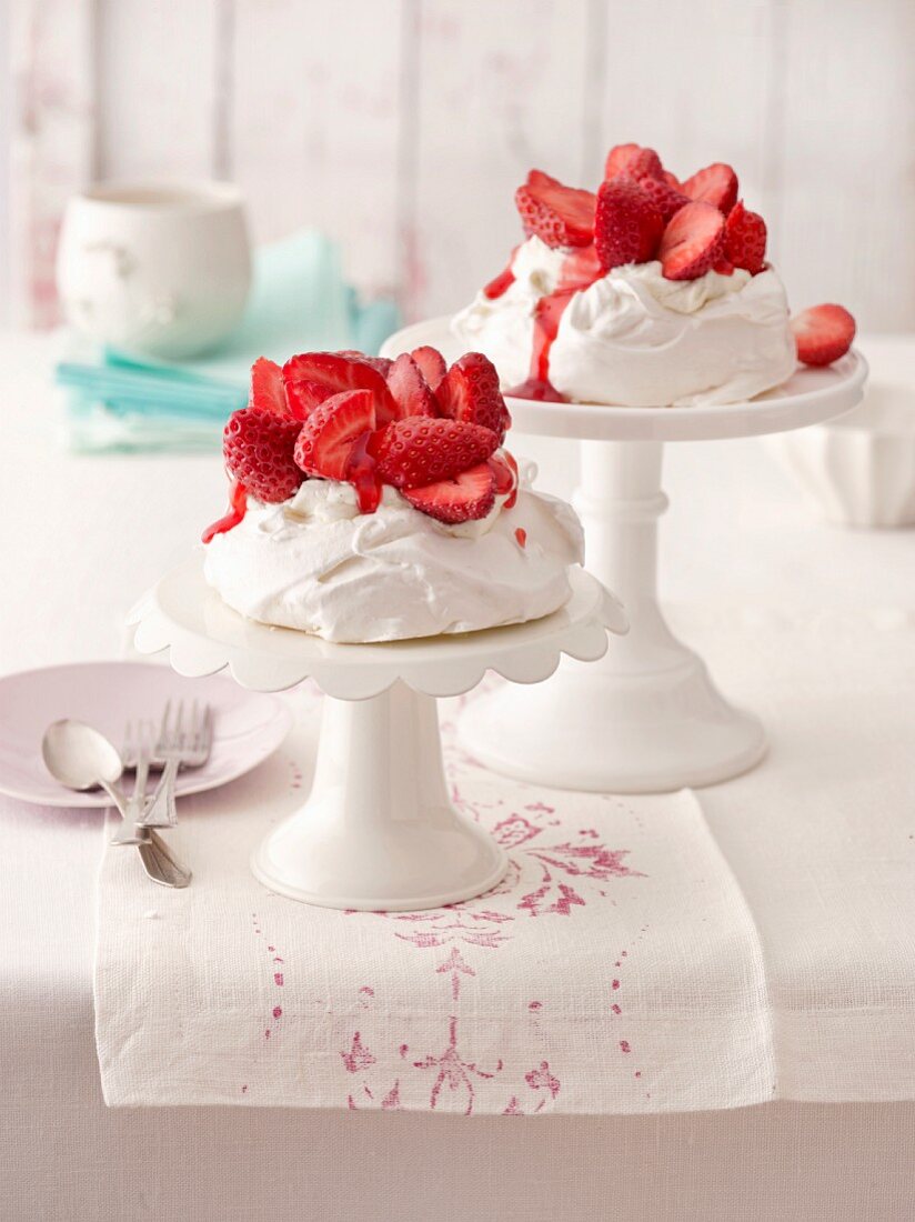 Meringue nests filled with strawberries and mascarpone cream