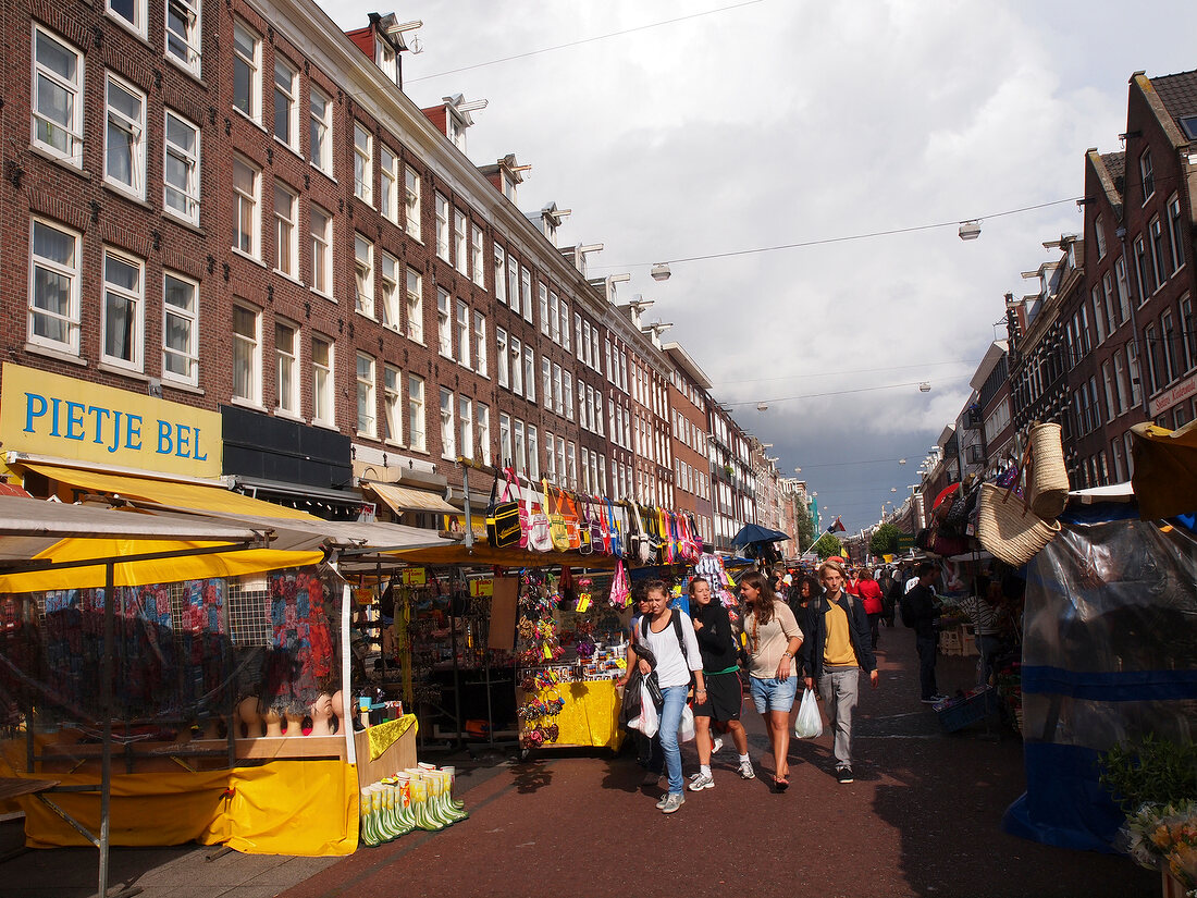 People strolling at Albert Cuyp Market in De Pijp, Amsterdam, Netherlands